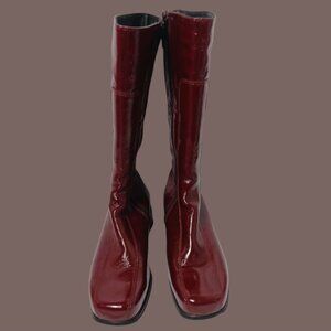 La Canadienne Patent Leather Waterproof  Square Toe Mid-Calf Boots Burgundy  8.5
